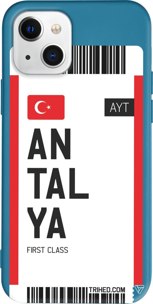 iPhone 15 Plus Uyumlu Lacivert Renkli Silikon Antalya Bileti Telefon Kılıfı