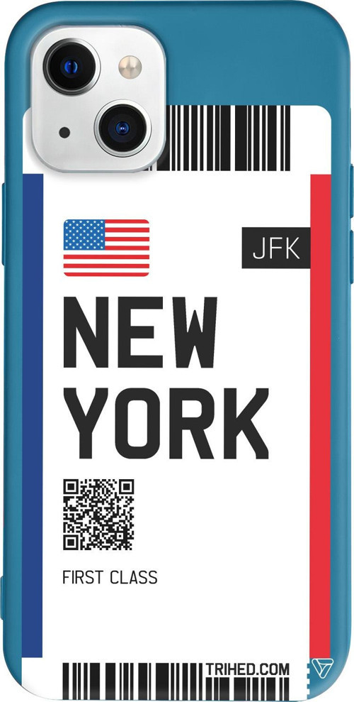 iPhone 15 Plus Uyumlu Lacivert Renkli Silikon New York Bileti Telefon Kılıfı