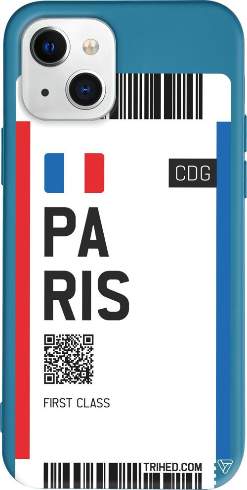 iPhone 15 Plus Uyumlu Lacivert Renkli Silikon Paris Bileti Telefon Kılıfı