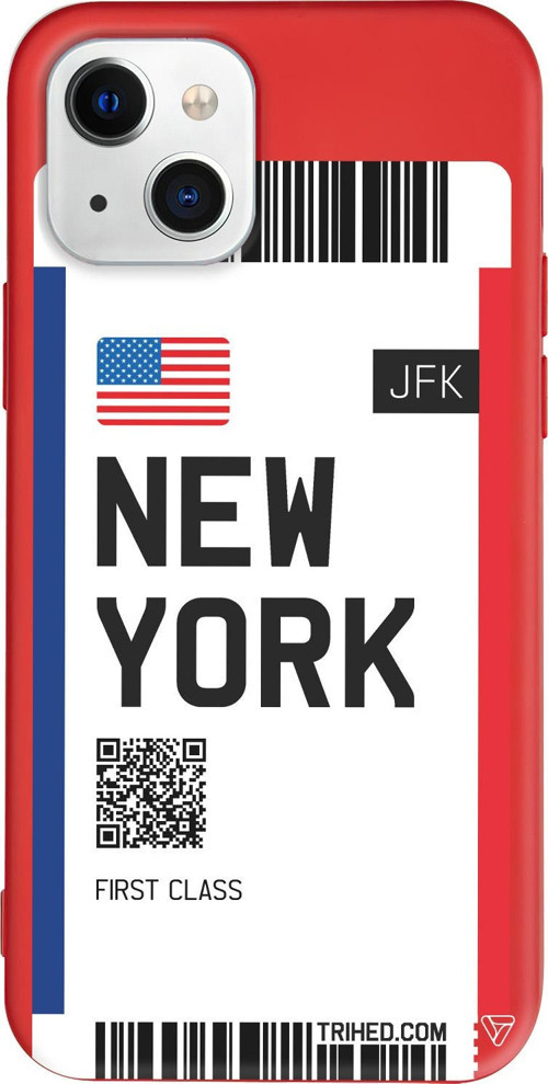 iPhone 15 Plus Uyumlu Kırmızı Renkli Silikon New York Bileti Telefon Kılıfı