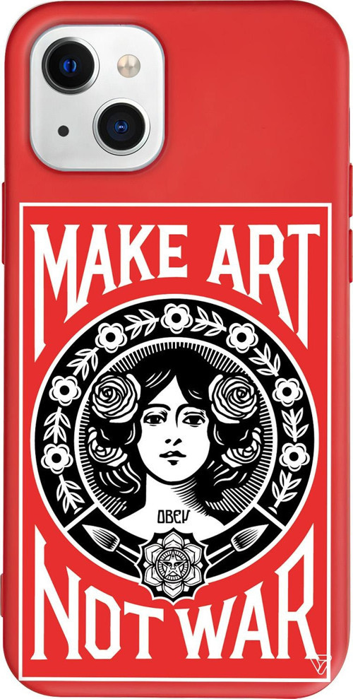 iPhone 15 Plus Uyumlu Kırmızı Renkli Silikon Obey Make Love Telefon Kılıfı