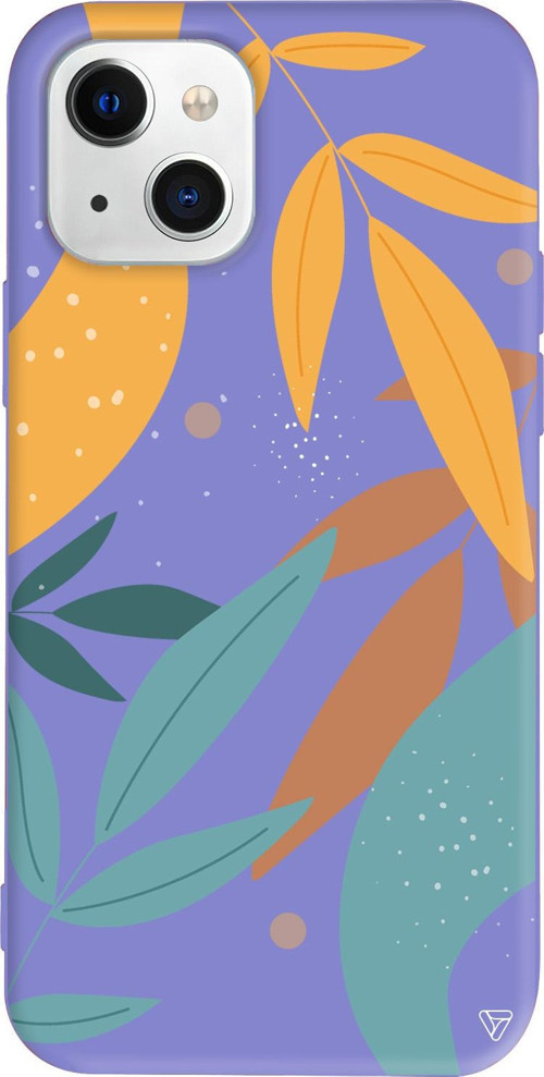 iPhone 15 Plus Uyumlu Lila Renkli Silikon Leaf Shape Abstract Koleksiyonu Telefon Kılıfı