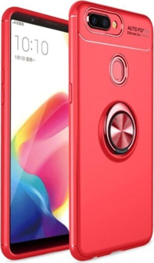 Oppo AX7 Kılıf Renkli Yüzüklü Manyetik Silikon Kapak Kırmızı - Kırmızı