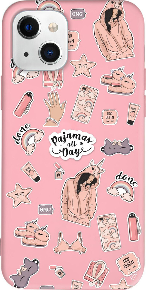 iPhone 15 Plus Uyumlu Pembe Renkli Silikon Pajamas All Day Telefon Kılıfı