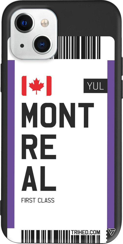 iPhone 15 Plus Uyumlu Siyah Renkli Silikon Montreal Bileti Telefon Kılıfı