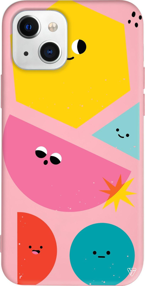 iPhone 15 Plus Uyumlu Pembe Renkli Silikon Sevimli Şekiller Abstract Koleksiyonu Telefon Kılıfı