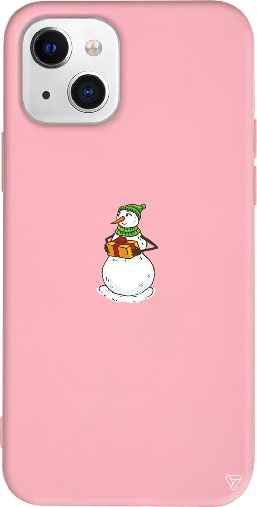 iPhone 15 Plus Uyumlu Pembe Renkli Silikon Snowman (Kardan Adam Hediye Veriyor) Telefon Kılıfı