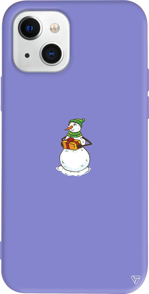 iPhone 15 Plus Uyumlu Lila Renkli Silikon Snowman (Kardan Adam Hediye Veriyor) Telefon Kılıfı