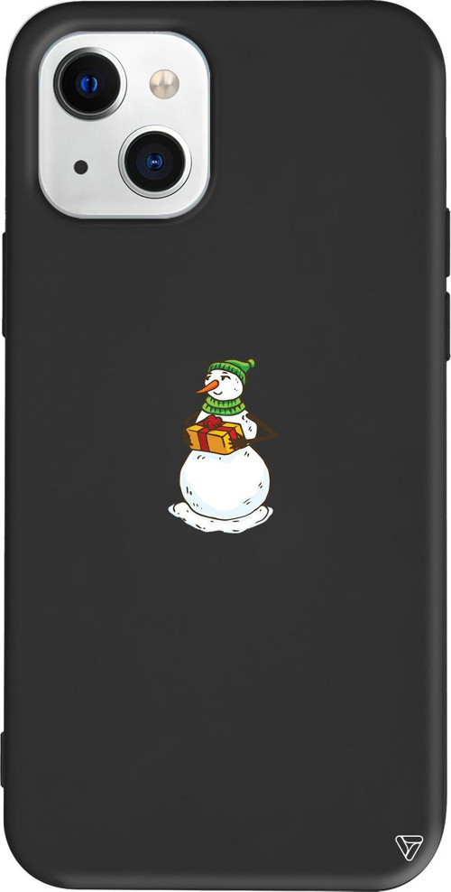 iPhone 15 Plus Uyumlu Siyah Renkli Silikon Snowman (Kardan Adam Hediye Veriyor) Telefon Kılıfı