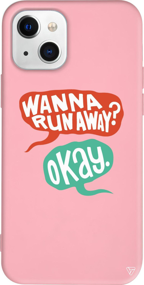 iPhone 15 Plus Uyumlu Pembe Renkli Silikon Wanna Run Away? Telefon Kılıfı