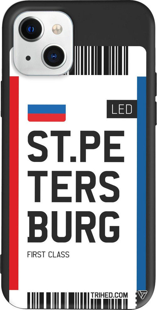 iPhone 15 Plus Uyumlu Siyah Renkli Silikon ST. Petersburg Bileti Telefon Kılıfı