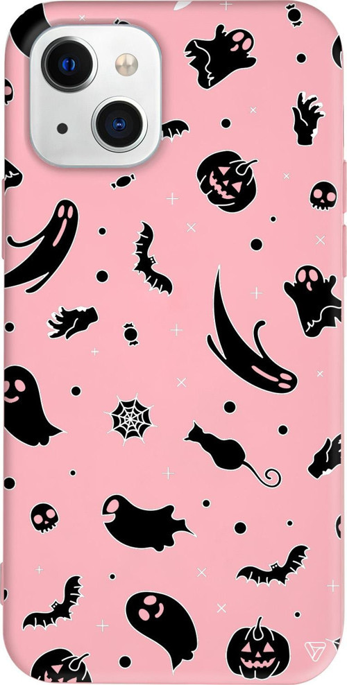 iPhone 15 Plus Uyumlu Pembe Renkli Silikon Cadılar Bayramı Halloween Black Telefon Kılıfı