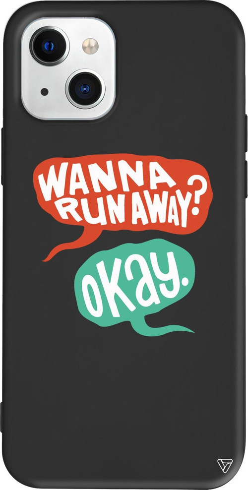 iPhone 15 Plus Uyumlu Siyah Renkli Silikon Wanna Run Away? Telefon Kılıfı