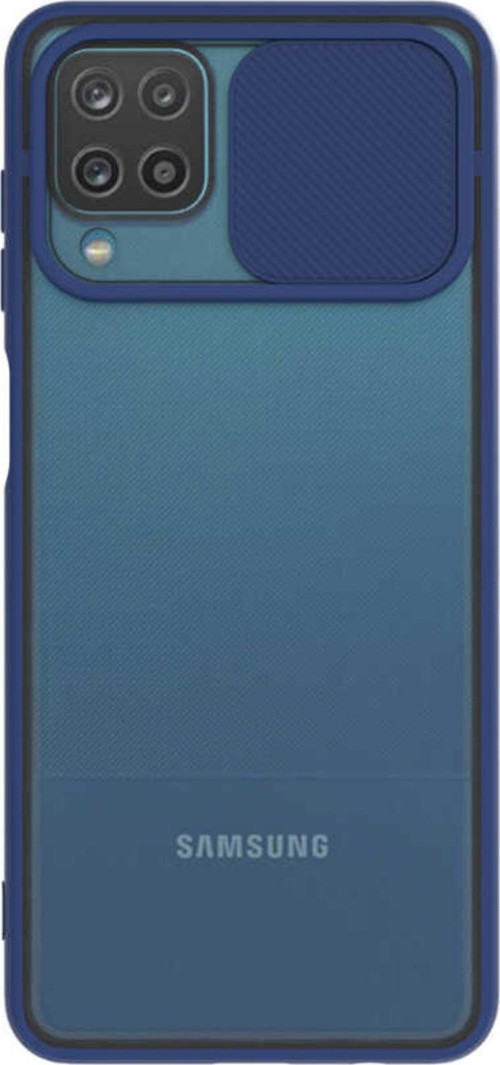 Samsung Galaxy M12 Kapak Lensi Açılır Kapanır Kamera Korumalı Silikon Kılıf - Lacivert