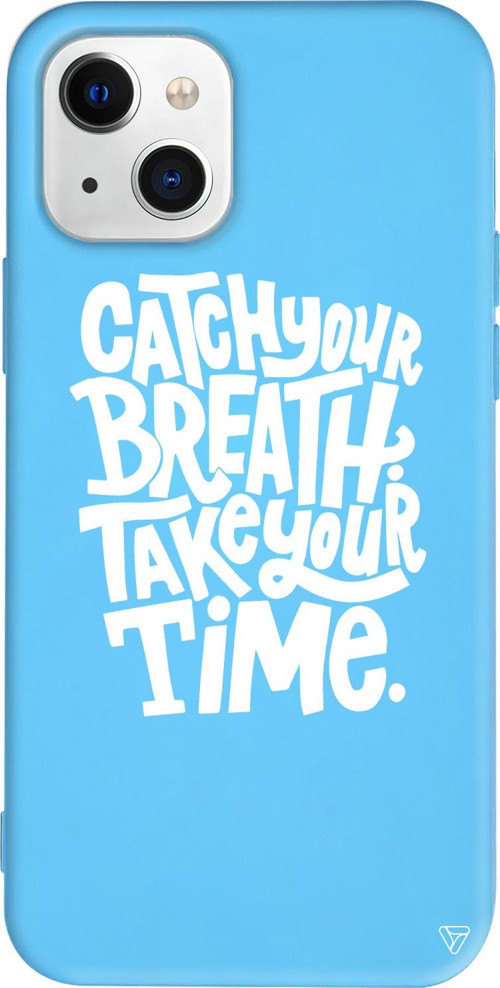 iPhone 15 Plus Uyumlu Mavi Renkli Silikon Catch Your Breath Telefon Kılıfı