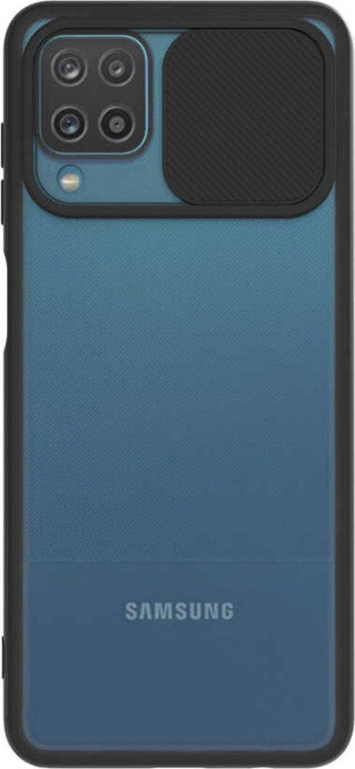 Samsung Galaxy M12 Kapak Lensi Açılır Kapanır Kamera Korumalı Silikon Kılıf - Siyah