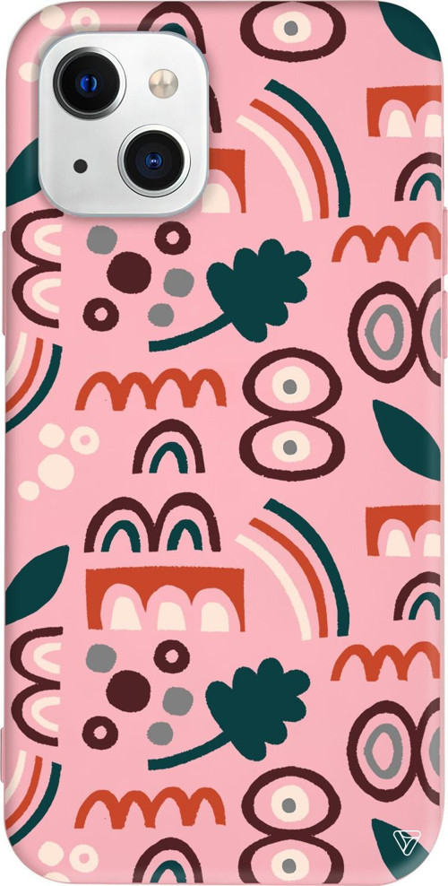 iPhone 15 Plus Uyumlu Pembe Renkli Silikon Etnik Shapes 2 Abstract Koleksiyonu Telefon Kılıfı
