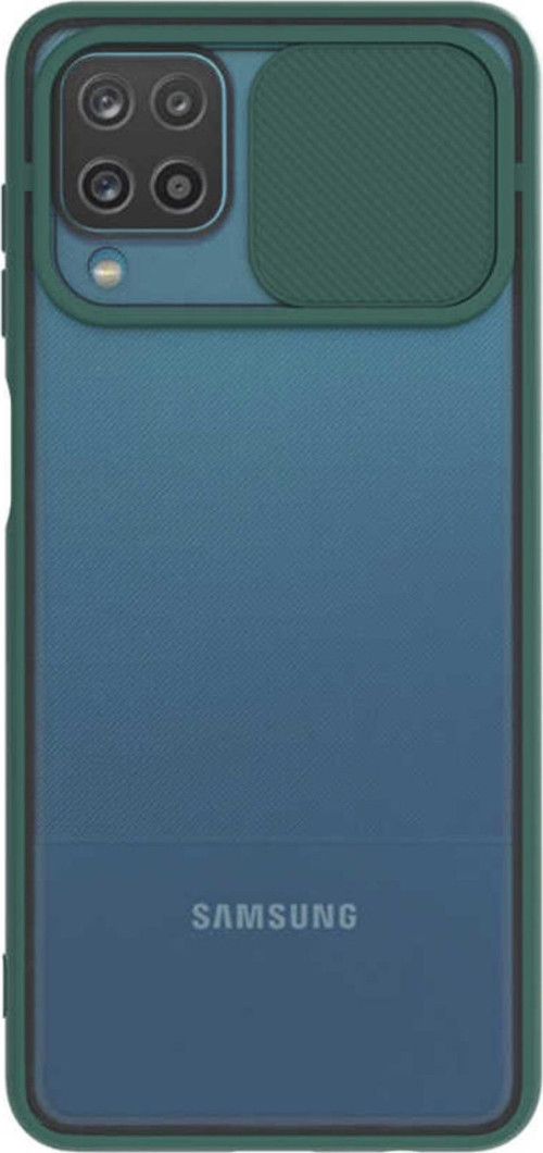 Samsung Galaxy M12 Kapak Lensi Açılır Kapanır Kamera Korumalı Silikon Kılıf - Yeşil