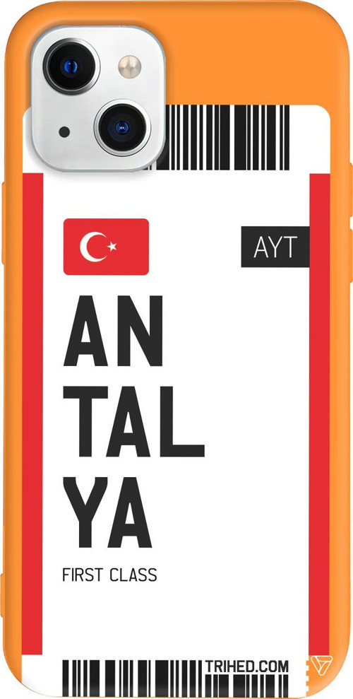 iPhone 15 Plus Uyumlu Turuncu Renkli Silikon Antalya Bileti Telefon Kılıfı