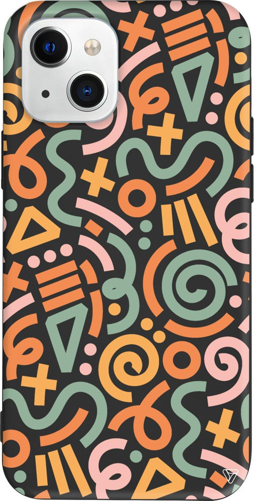 iPhone 15 Plus Uyumlu Siyah Renkli Silikon Doodle Abstract Koleksiyonu Telefon Kılıfı
