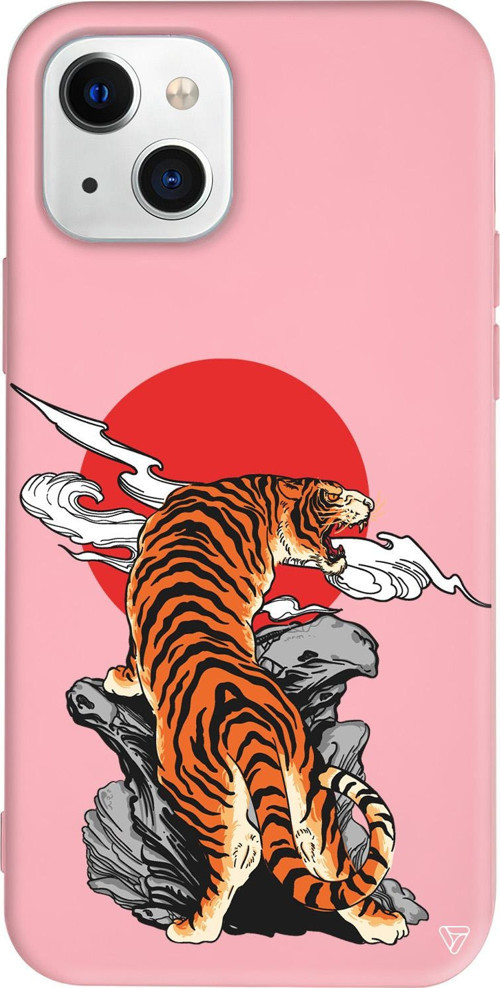 iPhone 15 Plus Uyumlu Pembe Renkli Silikon Kükreyen Leopar Telefon Kılıfı