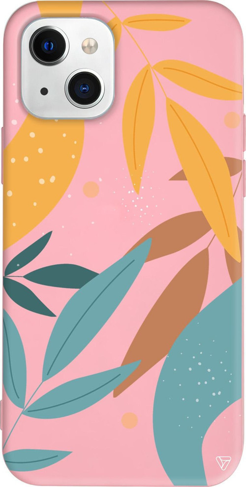 iPhone 15 Plus Uyumlu Pembe Renkli Silikon Leaf Shape Abstract Koleksiyonu Telefon Kılıfı
