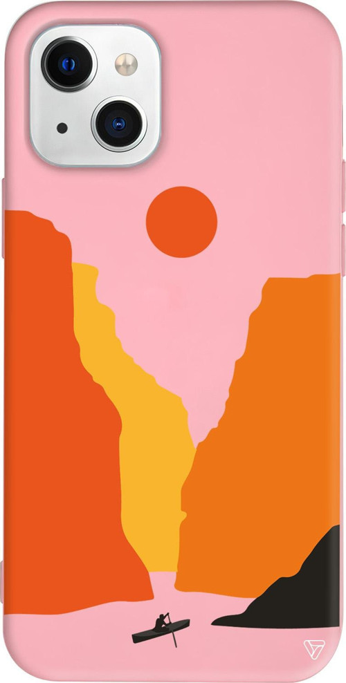 iPhone 15 Plus Uyumlu Pembe Renkli Silikon Manzara 3 Abstract Koleksiyonu Telefon Kılıfı