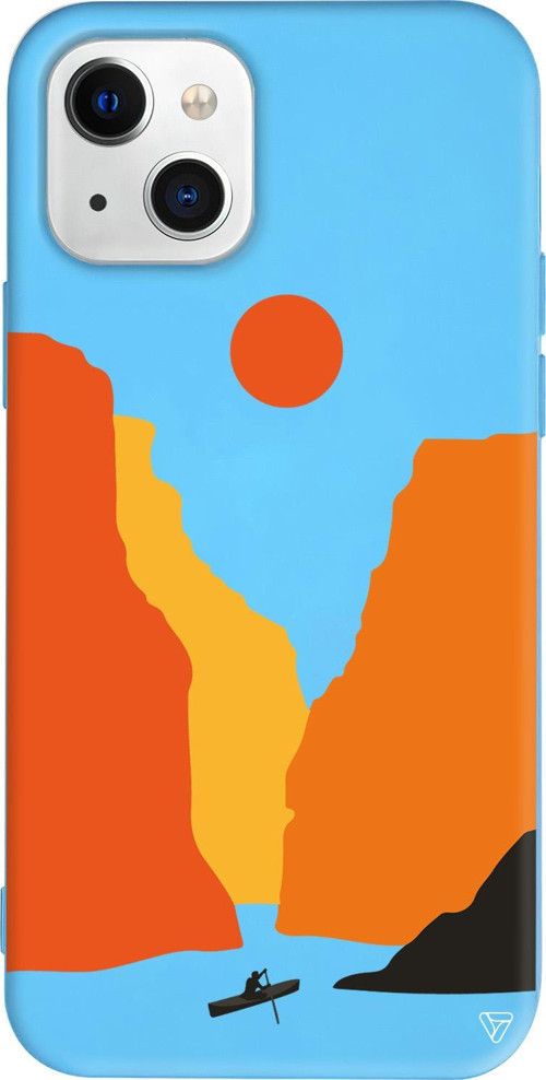 iPhone 15 Plus Uyumlu Mavi Renkli Silikon Manzara 3 Abstract Koleksiyonu Telefon Kılıfı