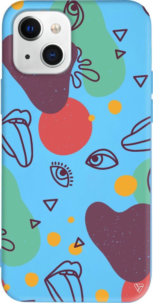 iPhone 15 Plus Uyumlu Mavi Renkli Silikon Mor Soyut Abstract Koleksiyonu Telefon Kılıfı