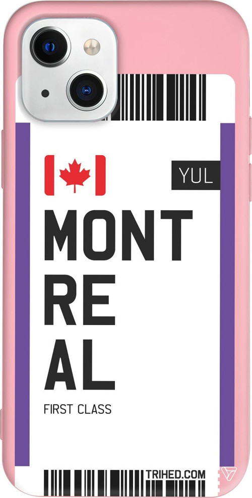 iPhone 15 Plus Uyumlu Pembe Renkli Silikon Montreal Bileti Telefon Kılıfı