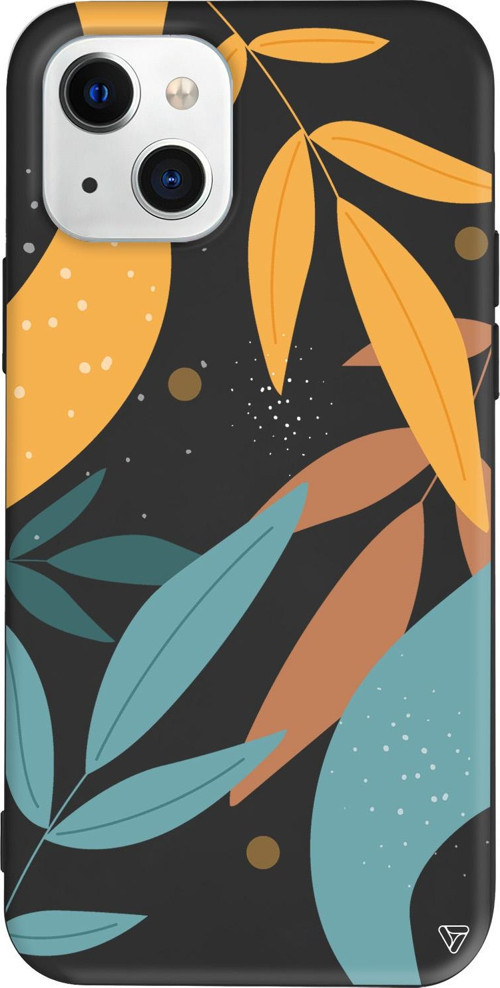 iPhone 15 Plus Uyumlu Siyah Renkli Silikon Leaf Shape Abstract Koleksiyonu Telefon Kılıfı