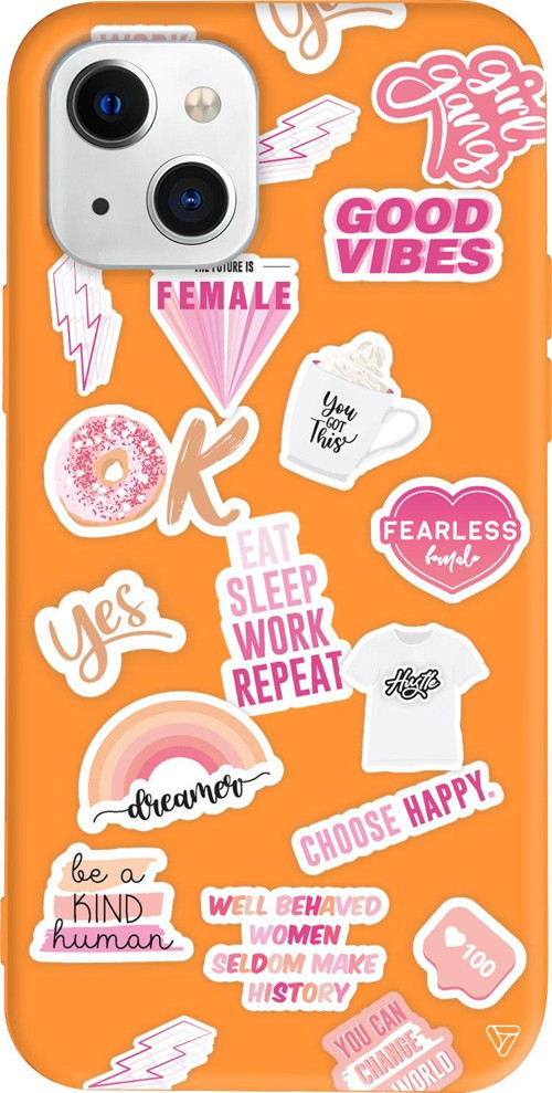iPhone 15 Plus Uyumlu Turuncu Renkli Silikon Female Sticker Telefon Kılıfı