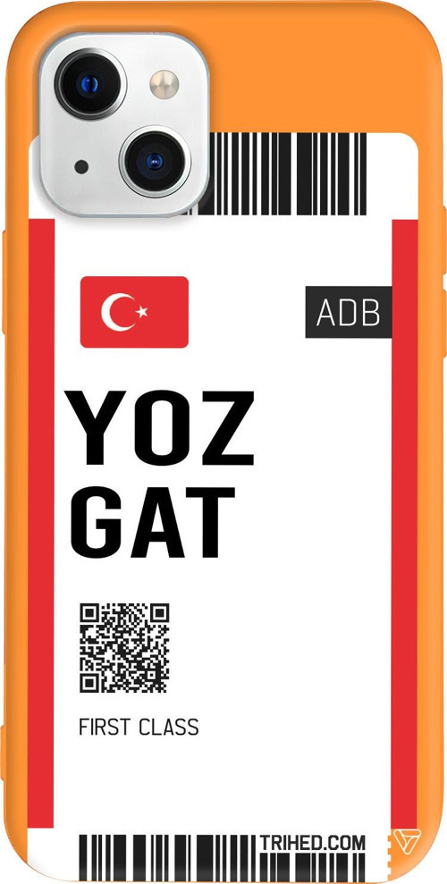 iPhone 15 Plus Uyumlu Turuncu Renkli Silikon Yozgat Bileti Telefon Kılıfı
