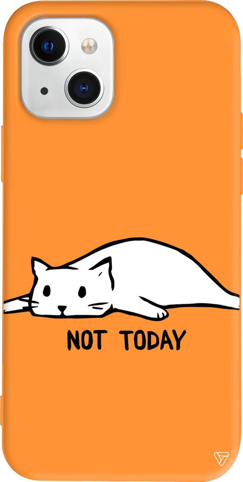 iPhone 15 Plus Uyumlu Turuncu Renkli Silikon Kedi Not Today Telefon Kılıfı