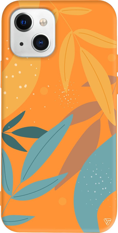 iPhone 15 Plus Uyumlu Turuncu Renkli Silikon Leaf Shape Abstract Koleksiyonu Telefon Kılıfı