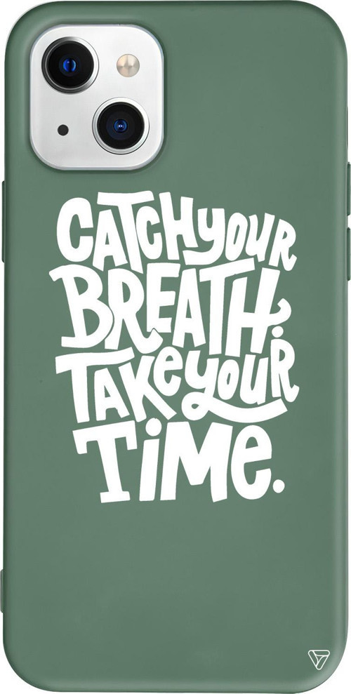 iPhone 15 Plus Uyumlu Yeşil Renkli Silikon Catch Your Breath Telefon Kılıfı