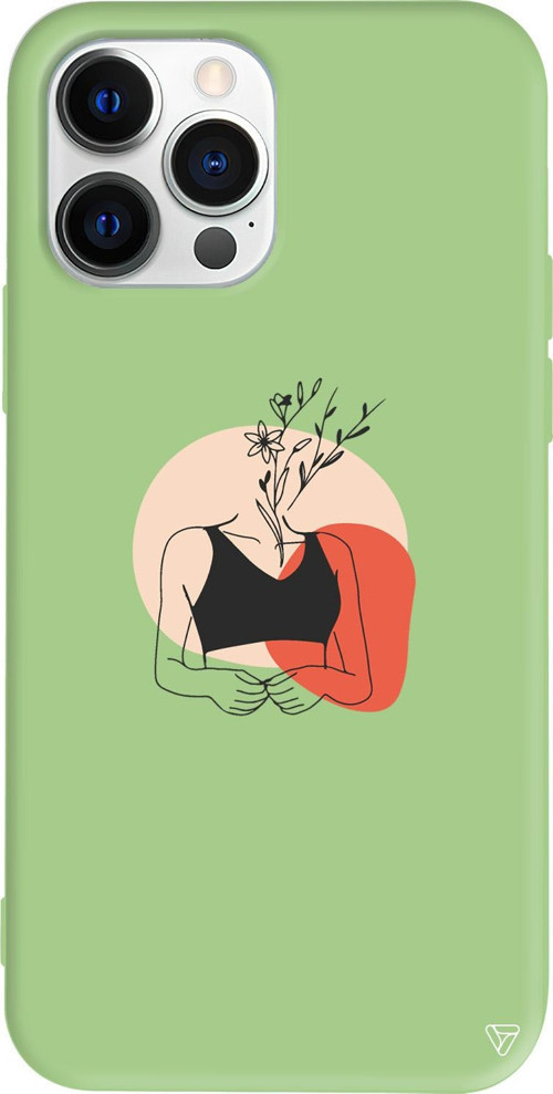 iPhone 15 Pro Max Uyumlu Açık Yeşil Renkli Silikon Flower Girl Telefon Kılıfı