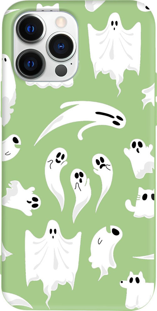 iPhone 15 Pro Max Uyumlu Açık Yeşil Renkli Silikon Ghosts Are Everywhere! Telefon Kılıfı