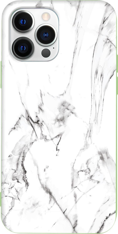 iPhone 15 Pro Max Uyumlu Açık Yeşil Renkli Silikon Beyaz Mermer 1 Telefon Kılıfı