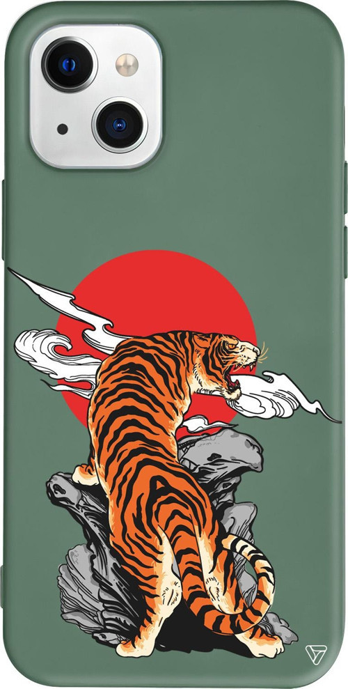 iPhone 15 Plus Uyumlu Yeşil Renkli Silikon Kükreyen Leopar Telefon Kılıfı