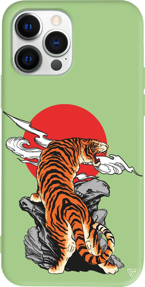 iPhone 15 Pro Max Uyumlu Açık Yeşil Renkli Silikon Kükreyen Leopar Telefon Kılıfı