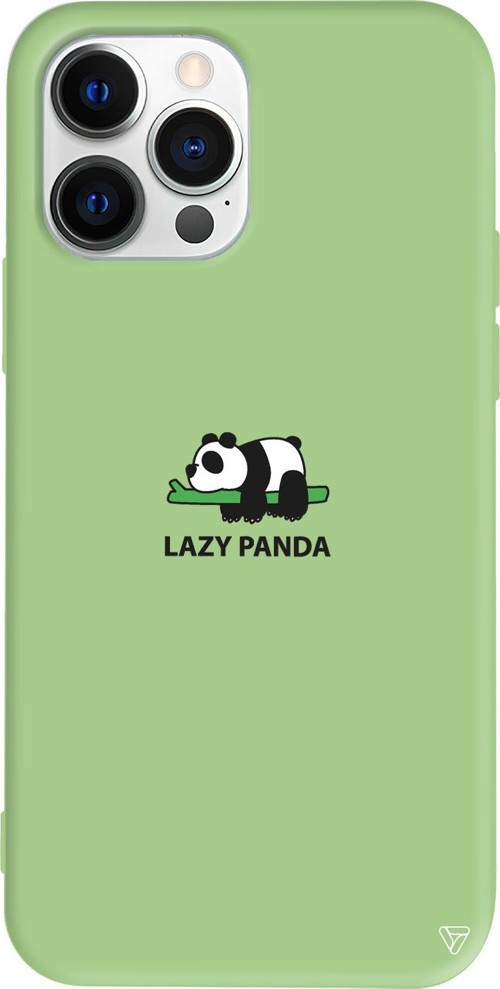iPhone 15 Pro Max Uyumlu Açık Yeşil Renkli Silikon Lazy Panda Telefon Kılıfı