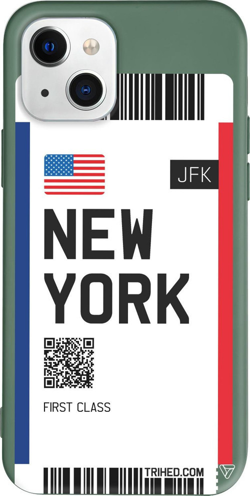 iPhone 15 Plus Uyumlu Yeşil Renkli Silikon New York Bileti Telefon Kılıfı