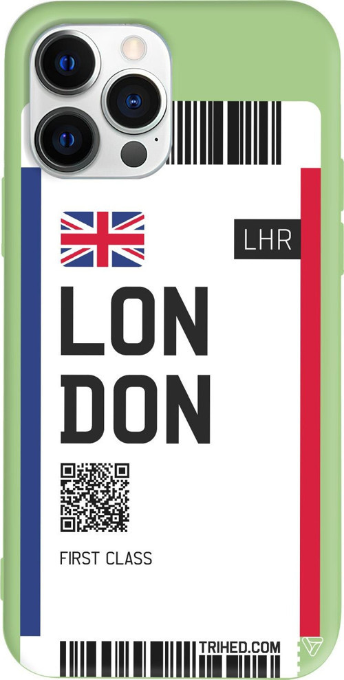 iPhone 15 Pro Max Uyumlu Açık Yeşil Renkli Silikon London Bileti Telefon Kılıfı