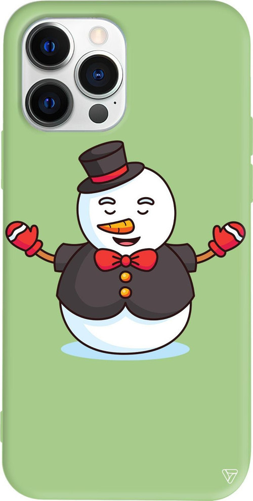 iPhone 15 Pro Max Uyumlu Açık Yeşil Renkli Silikon Snowman In Suit Telefon Kılıfı