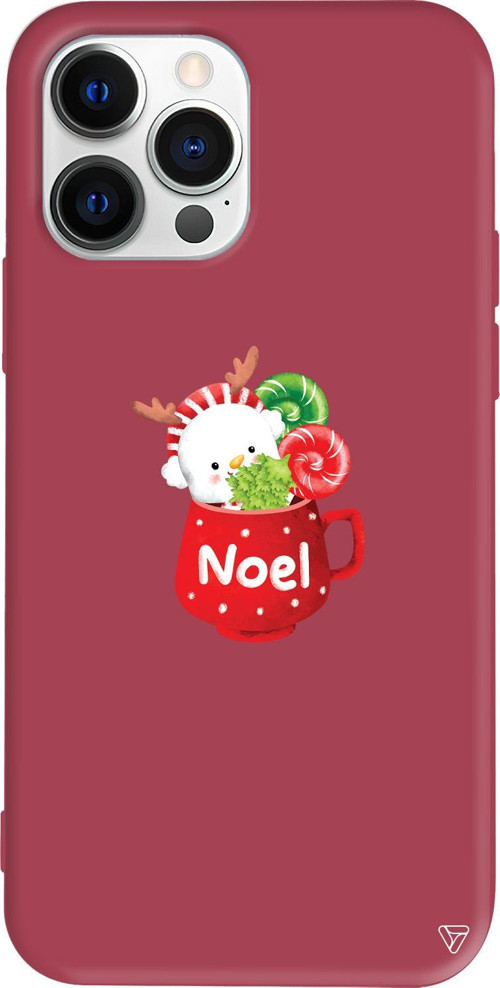 iPhone 15 Pro Max Uyumlu Bordo Renkli Silikon A Cup Of Xmas 5 Telefon Kılıfı