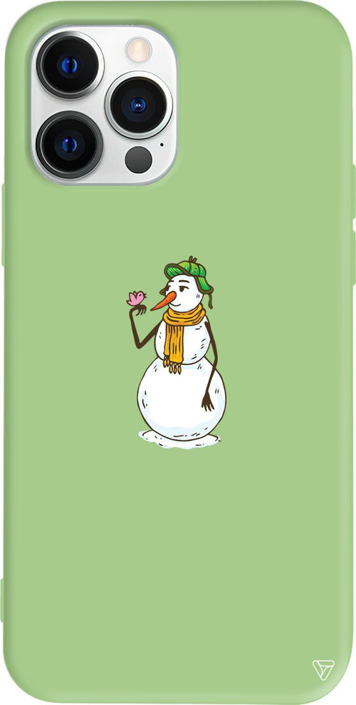 iPhone 15 Pro Max Uyumlu Açık Yeşil Renkli Silikon Snowman With Bird Telefon Kılıfı
