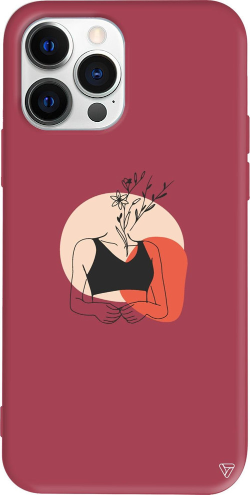 iPhone 15 Pro Max Uyumlu Bordo Renkli Silikon Flower Girl Telefon Kılıfı