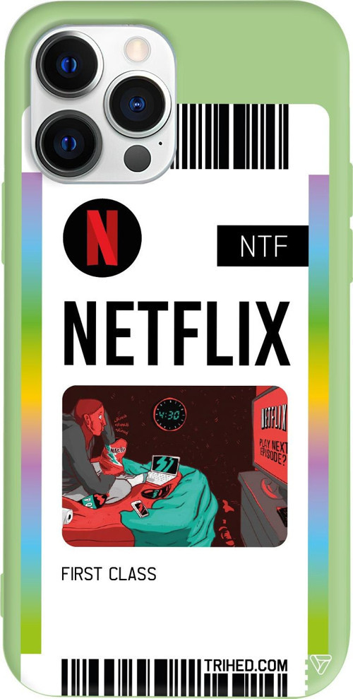 iPhone 15 Pro Max Uyumlu Açık Yeşil Renkli Silikon Netflix Bileti Telefon Kılıfı