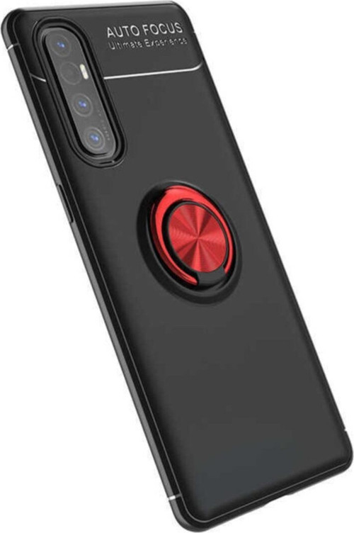 Oppo Reno 3 Pro Kılıf Renkli Yüzüklü Manyetik Silikon Kapak Siyah - Kırmızı